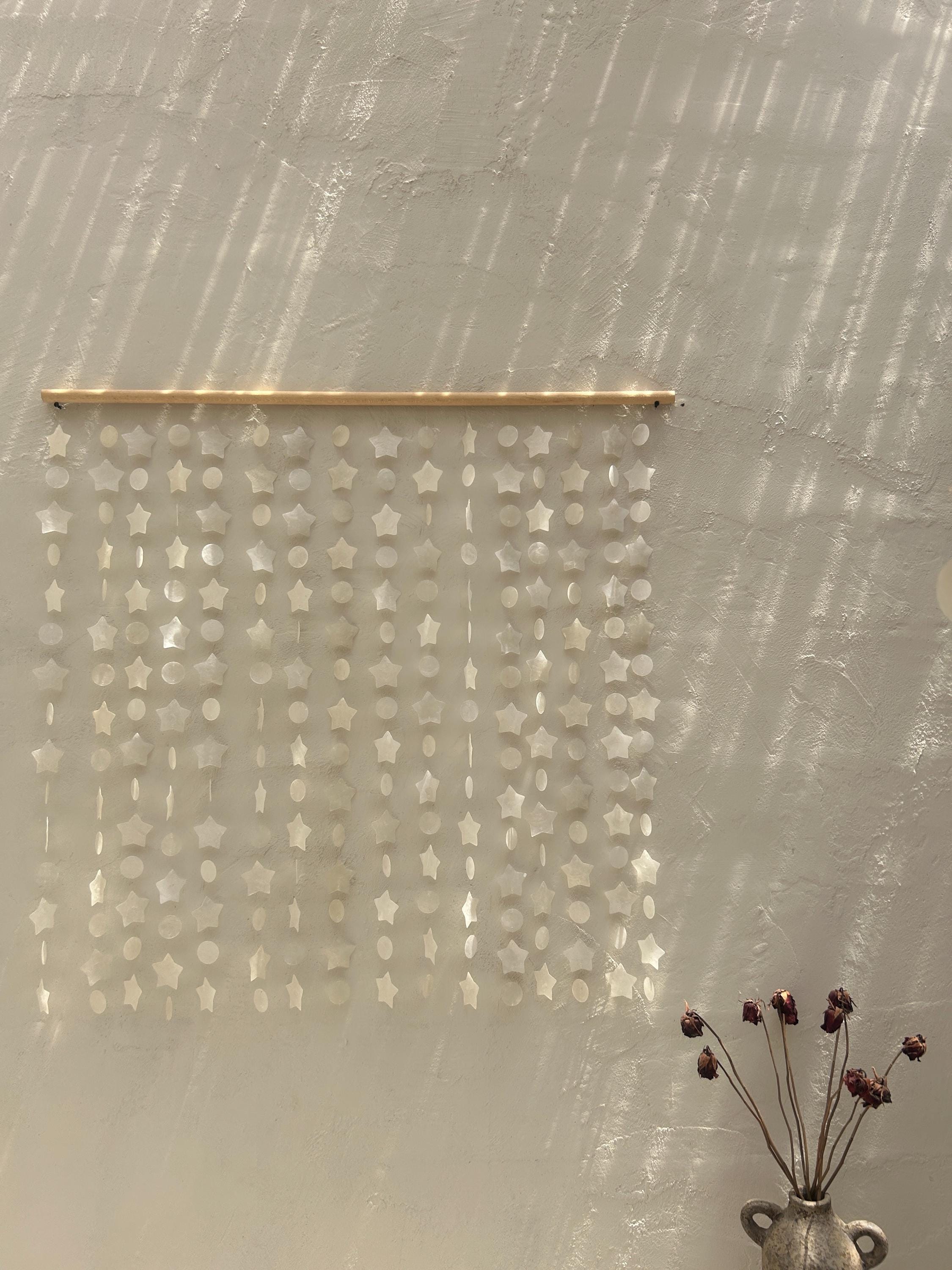 The Moon and The Star White capiz shell wall hanging | Nursery capiz shell wall hanging | Christmas beach house boho wall hanging