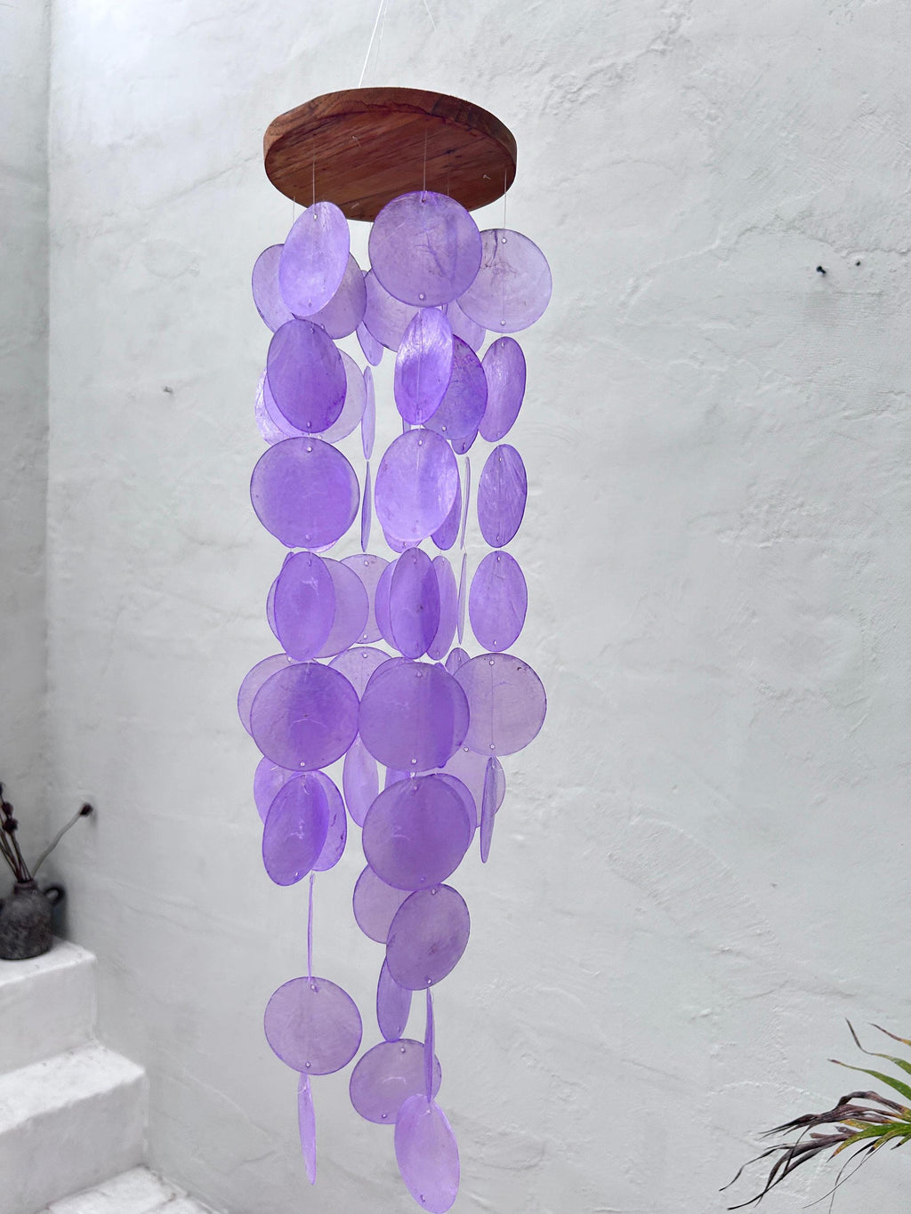 Small Purple Capiz Shell Wind Chime – Handmade Coastal Boho Decor