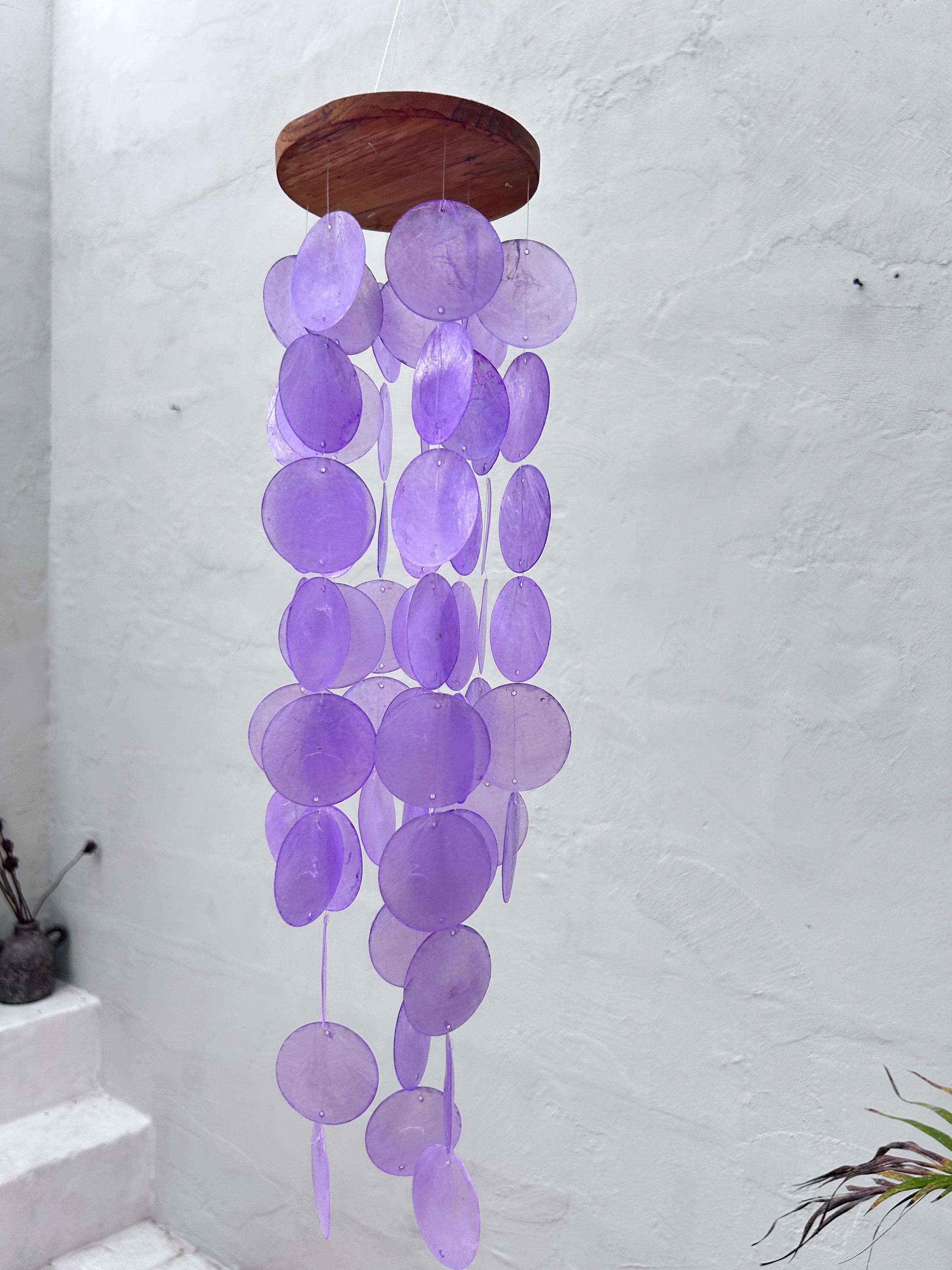 Small Purple Capiz Shell Wind Chime – Handmade Coastal Boho Decor