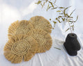 Handmade Round Raffia Coaster Set with Fringe