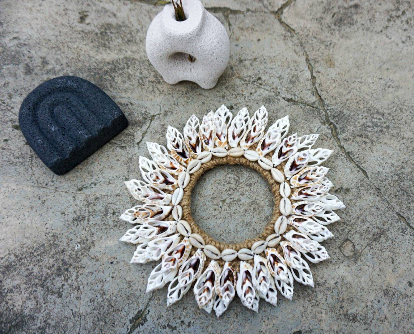 Bali art sea shells wall hanging | sea shells wreath | seaside shells wall hanging | beach house wall decor