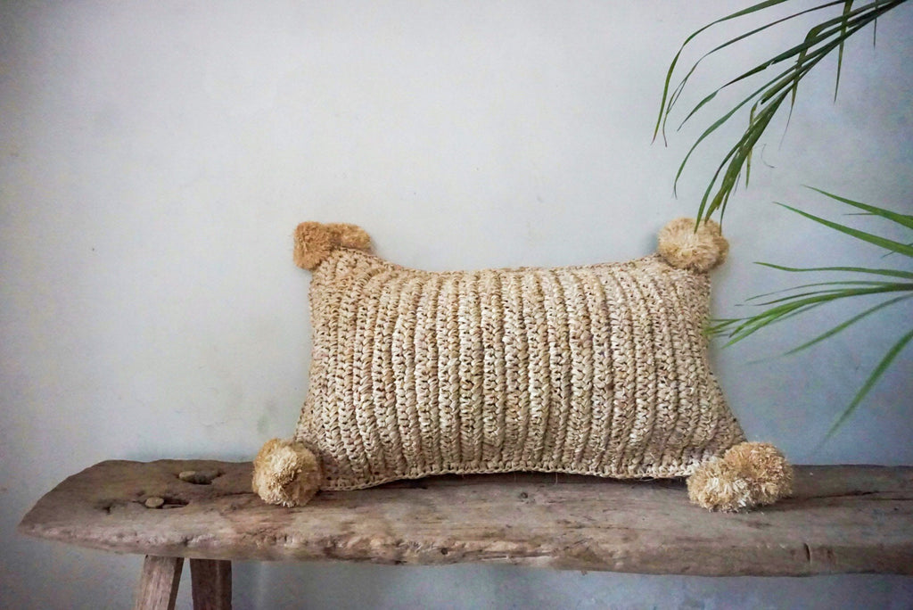 Raffia Lumbar Boho Raffia Throw Pillow Cover
