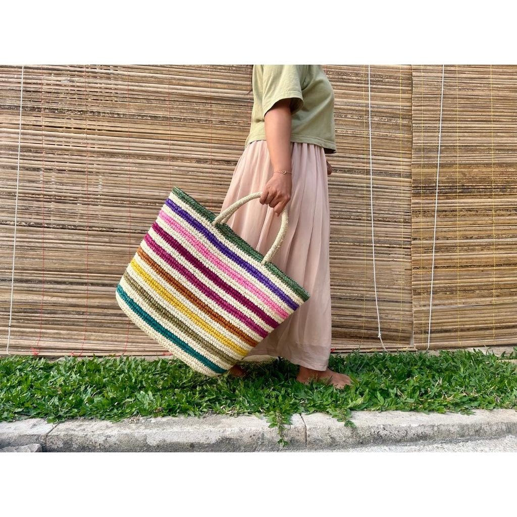 Summer Rainbow raffia tote bag | beach raffia bag  large beach bag | summer beach bag | raffia large tote