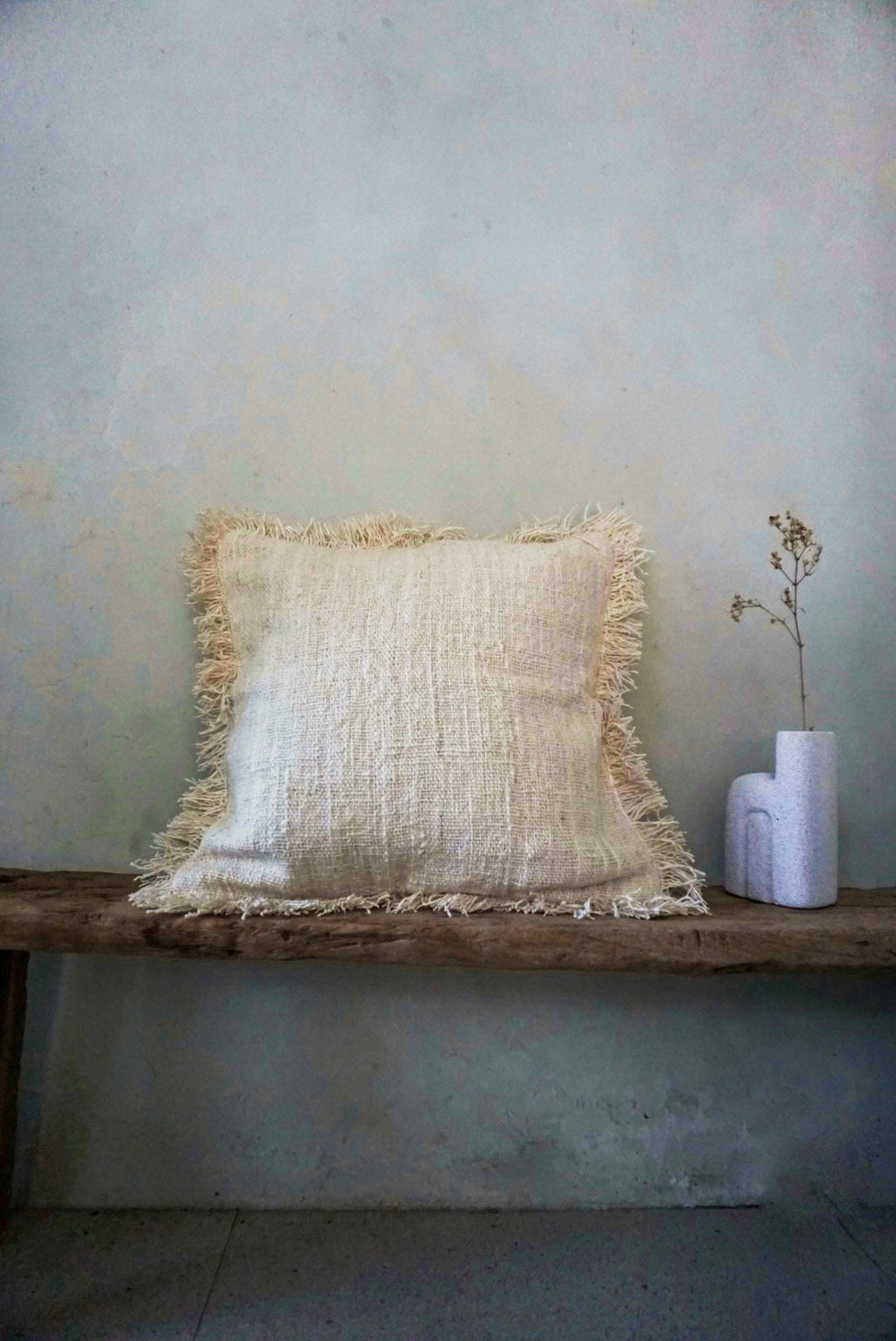 Boho White Pillow Cover with Fringe