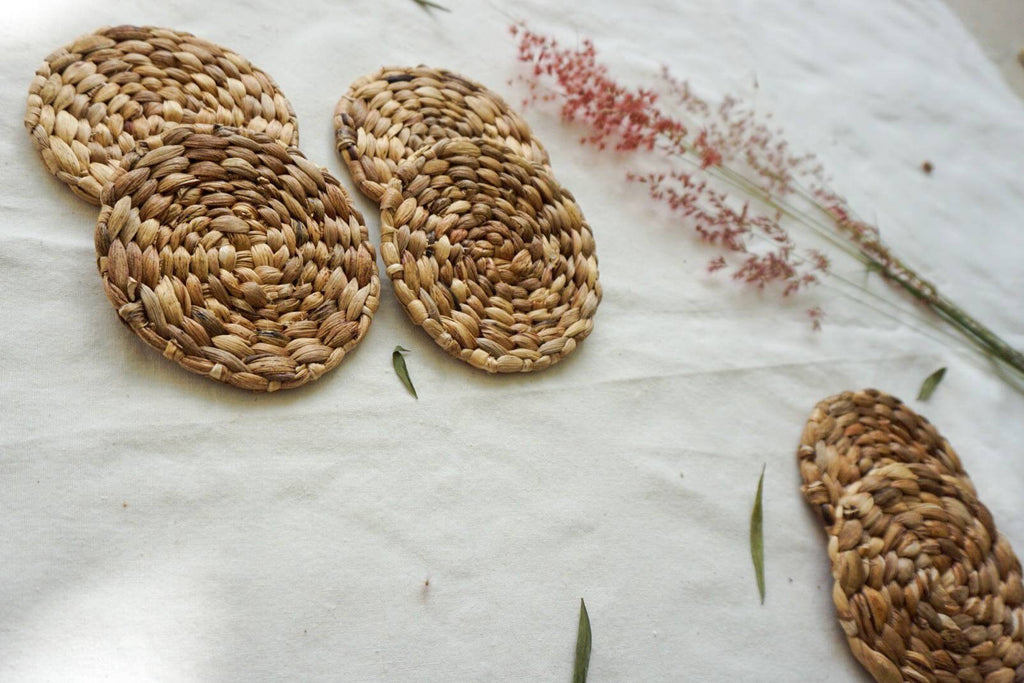 Round Water Hyacinth Coasters – Natural Woven Set
