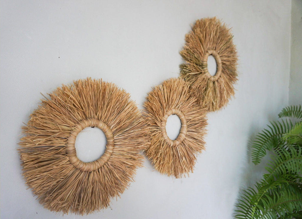 Set of 3 Seagrass Fringe Round Wall Decor