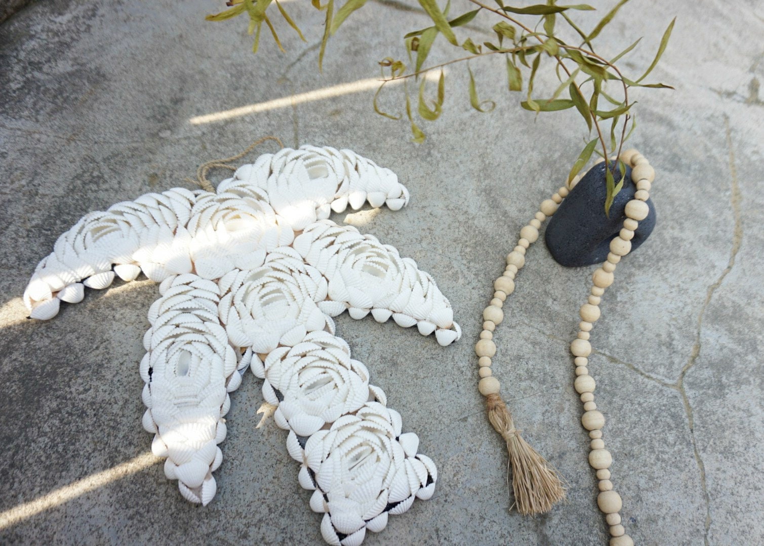 White shells flower wall hanging | sea shells palm shape wall decor | beach house wall hanging