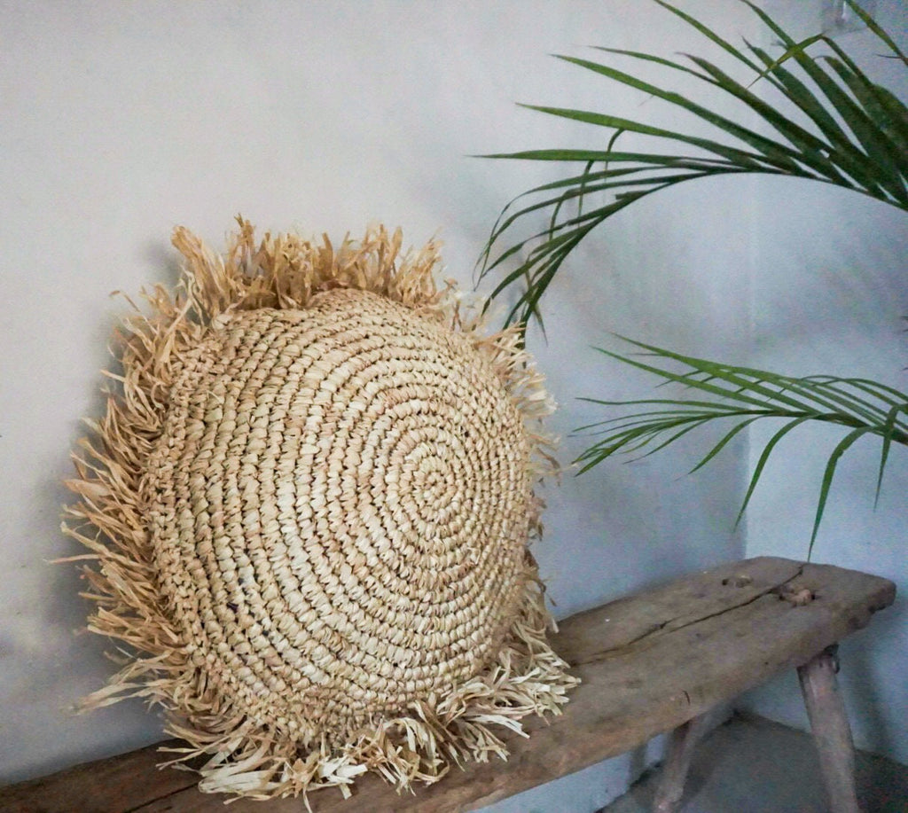 Round Boho Raffia Throw Pillow Cover