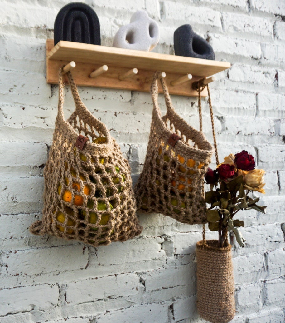 Jute fruit hanging basket for fall | vegetable jute mesh hanging basket | handmade kitchen hanging basket