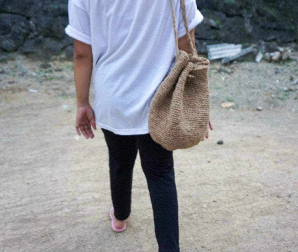 Small Jute Crochet Bucket Backpack – Handmade Gift