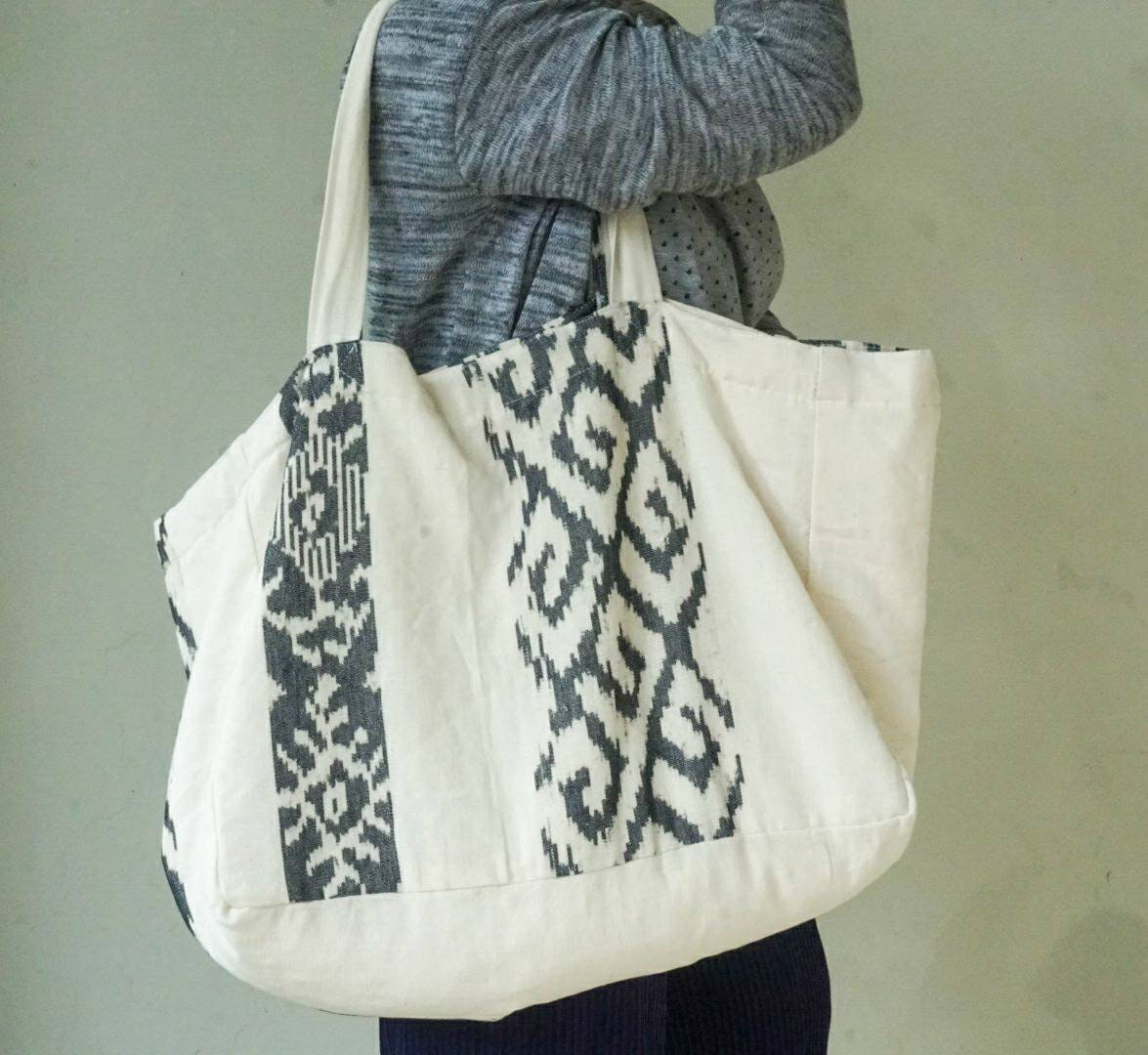 Reusable Tenun Ikat Cotton Tote Bag – Handmade Shoulder Bag