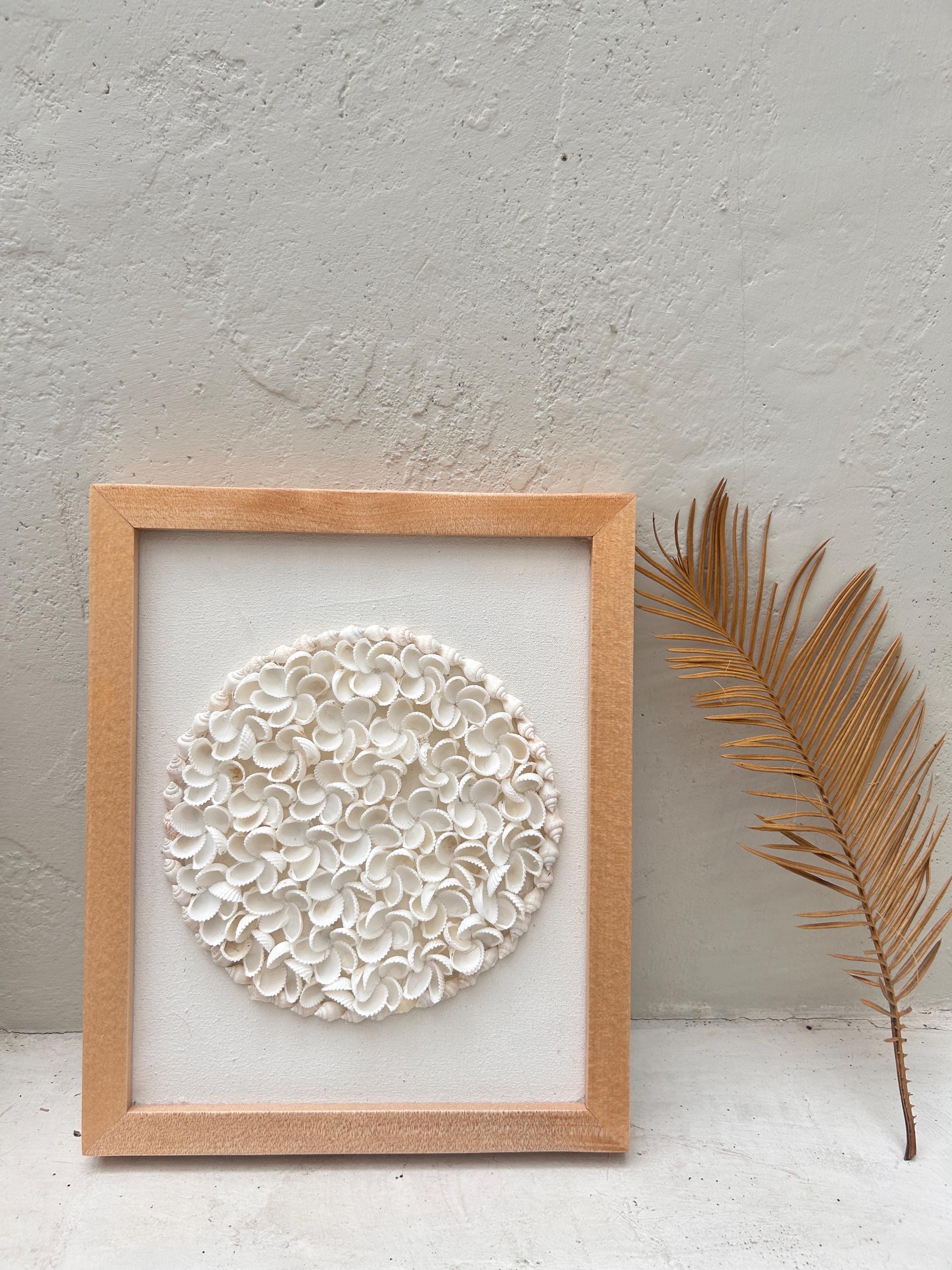 White Shell Wall Art in Frame – Boho Beach House Coastal Wall Decor