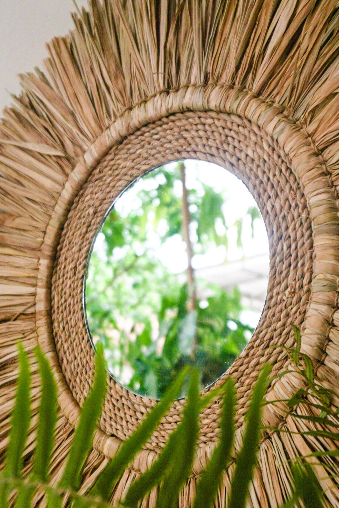 Boho Raffia Mirror – Handmade Natural Wall Decor
