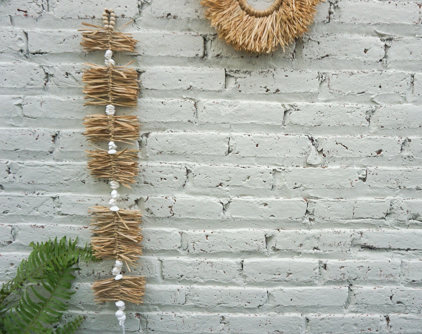 Mini Raffia & White Shell Wall Hanging – Boho Beach House Decor