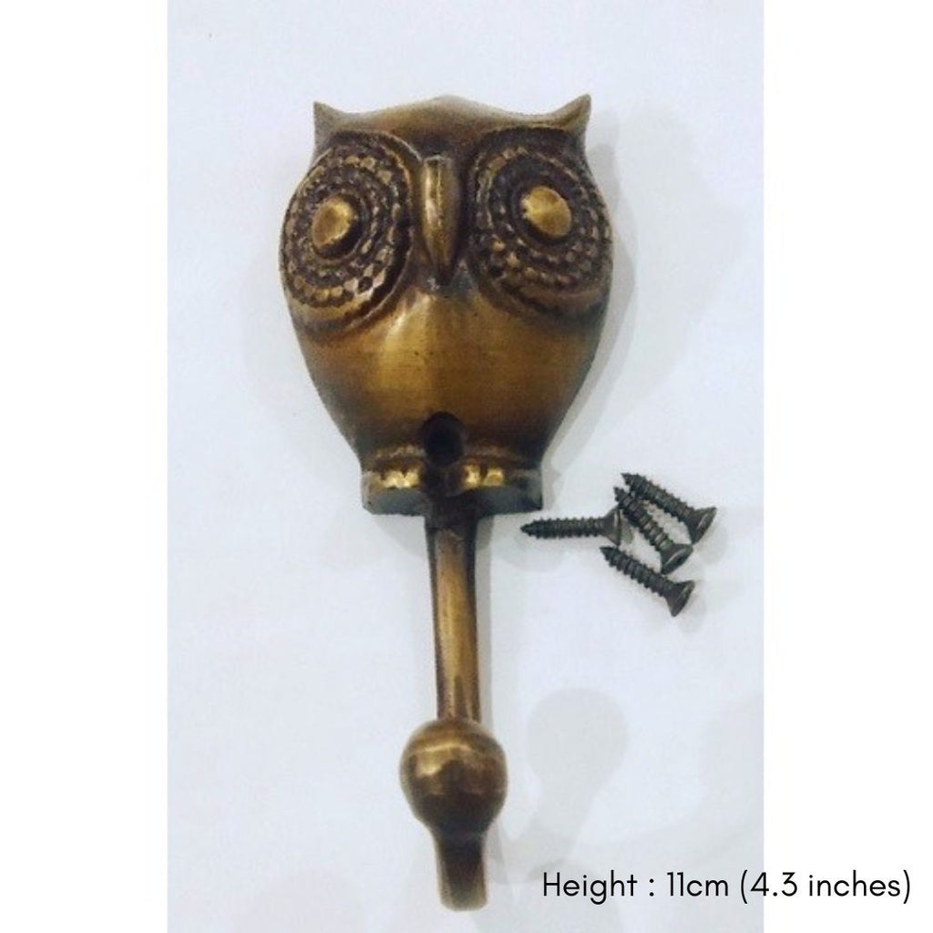 3.3 - 4.3 inches pairs Owl shape solid brass hook vintage look