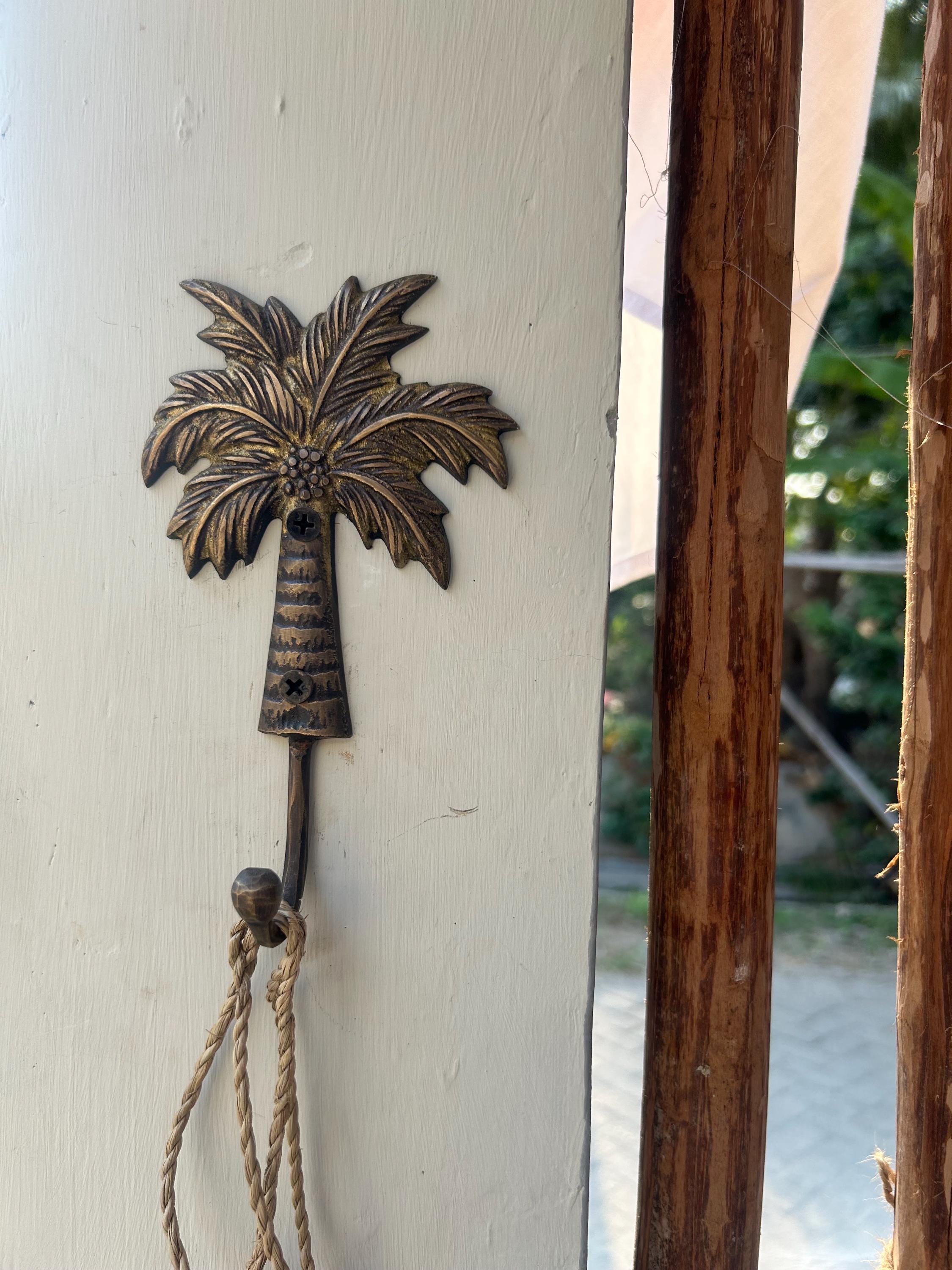 6.5 - 8.5 inches pairs palm tree shape hook | solid brass hook | brass hook vintage look