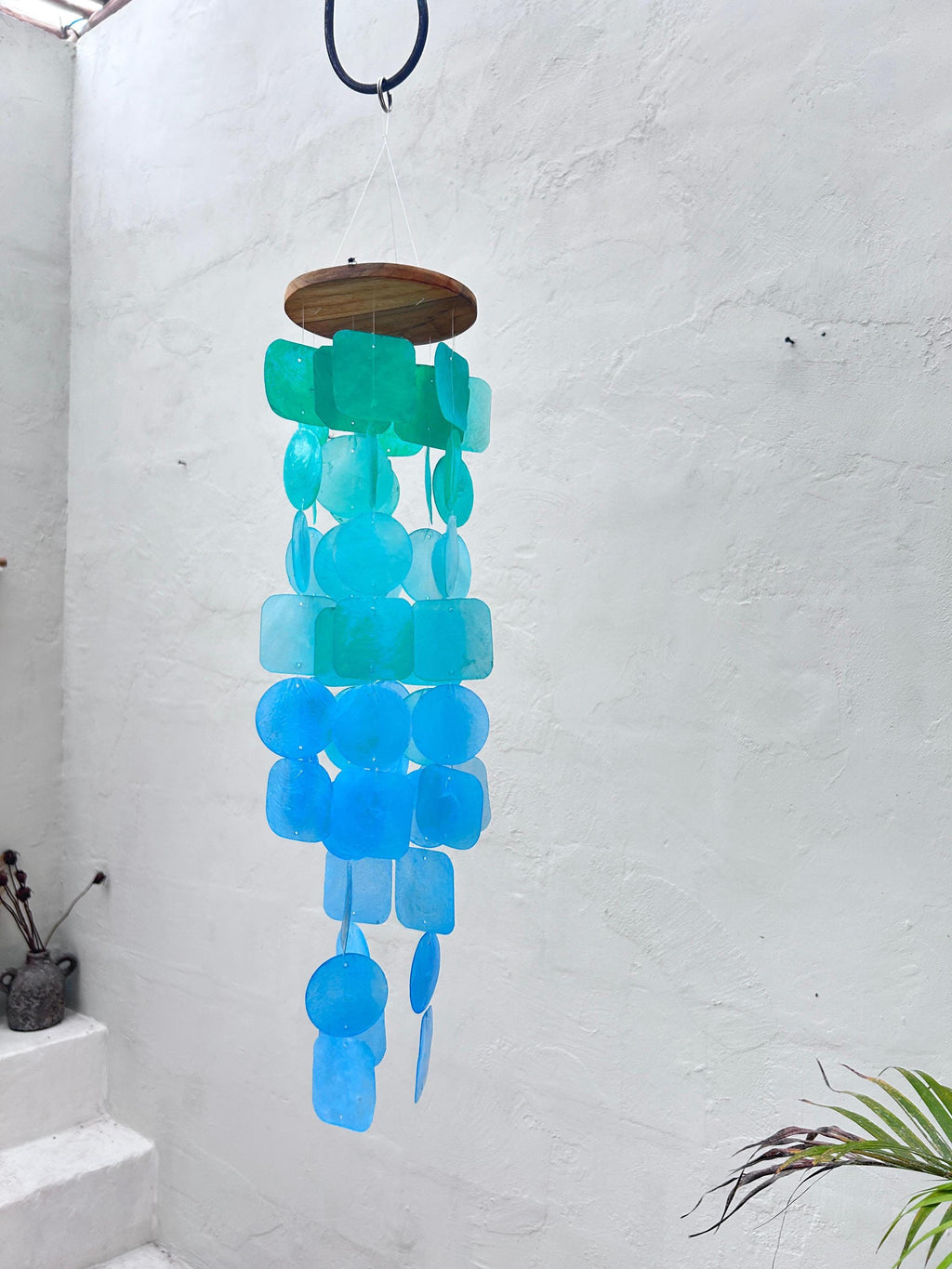 Small Ocean View Capiz Shell Wind Chime – Handmade Coastal Boho Decor