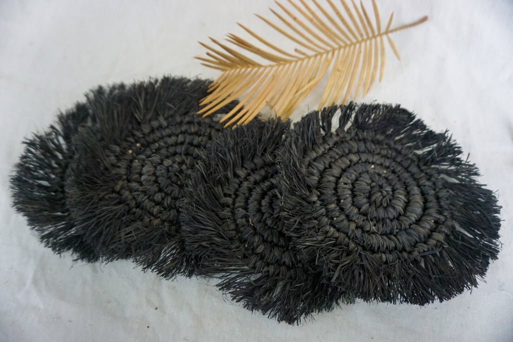 Black Raffia Woven Coasters