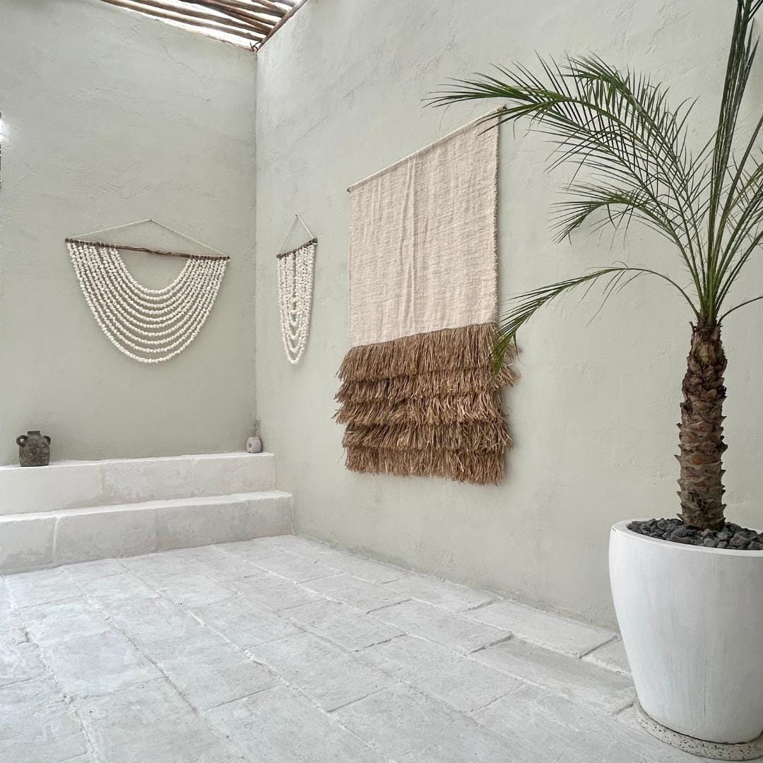 Super Large White Mediteranean Raffia Wall Tapestries