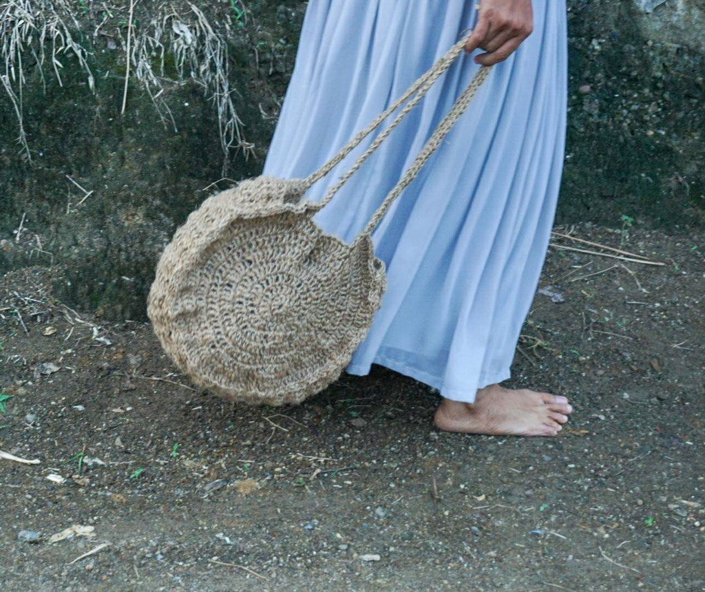 Round handwoven crochet bag |jute round tote | round jute shoulder bag