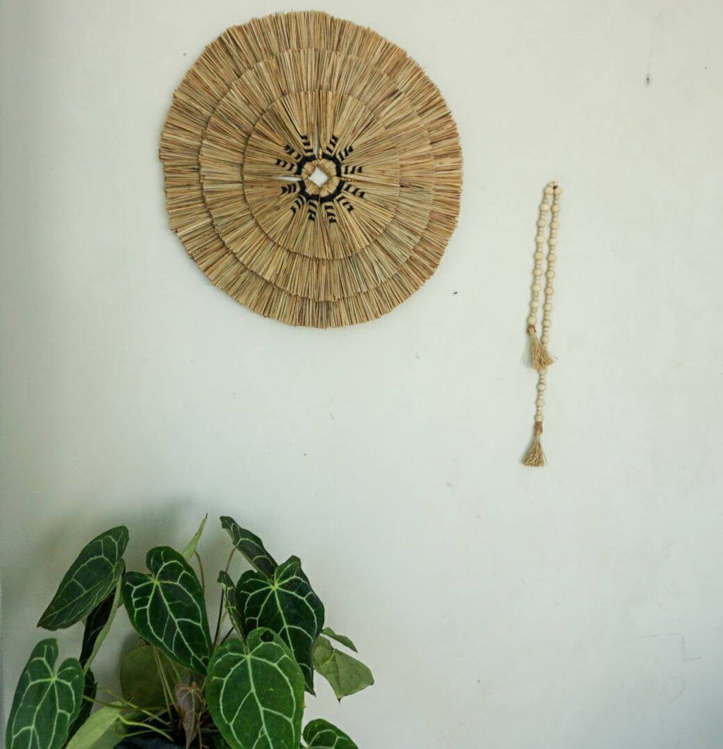 Black Macramé Seagrass Wall Decor – Round Bali Wall Hanging