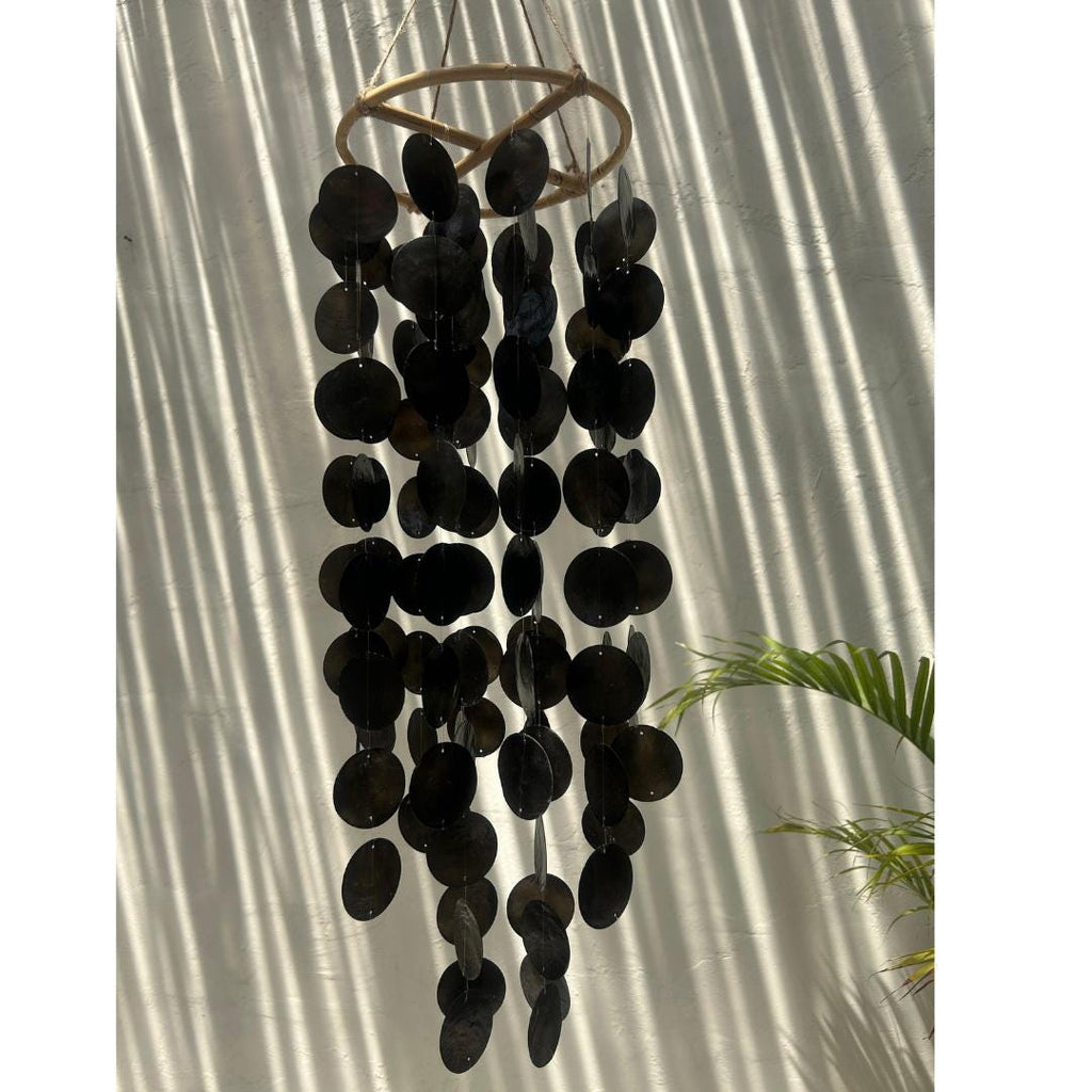 Large Black Round capiz shells wind chime
