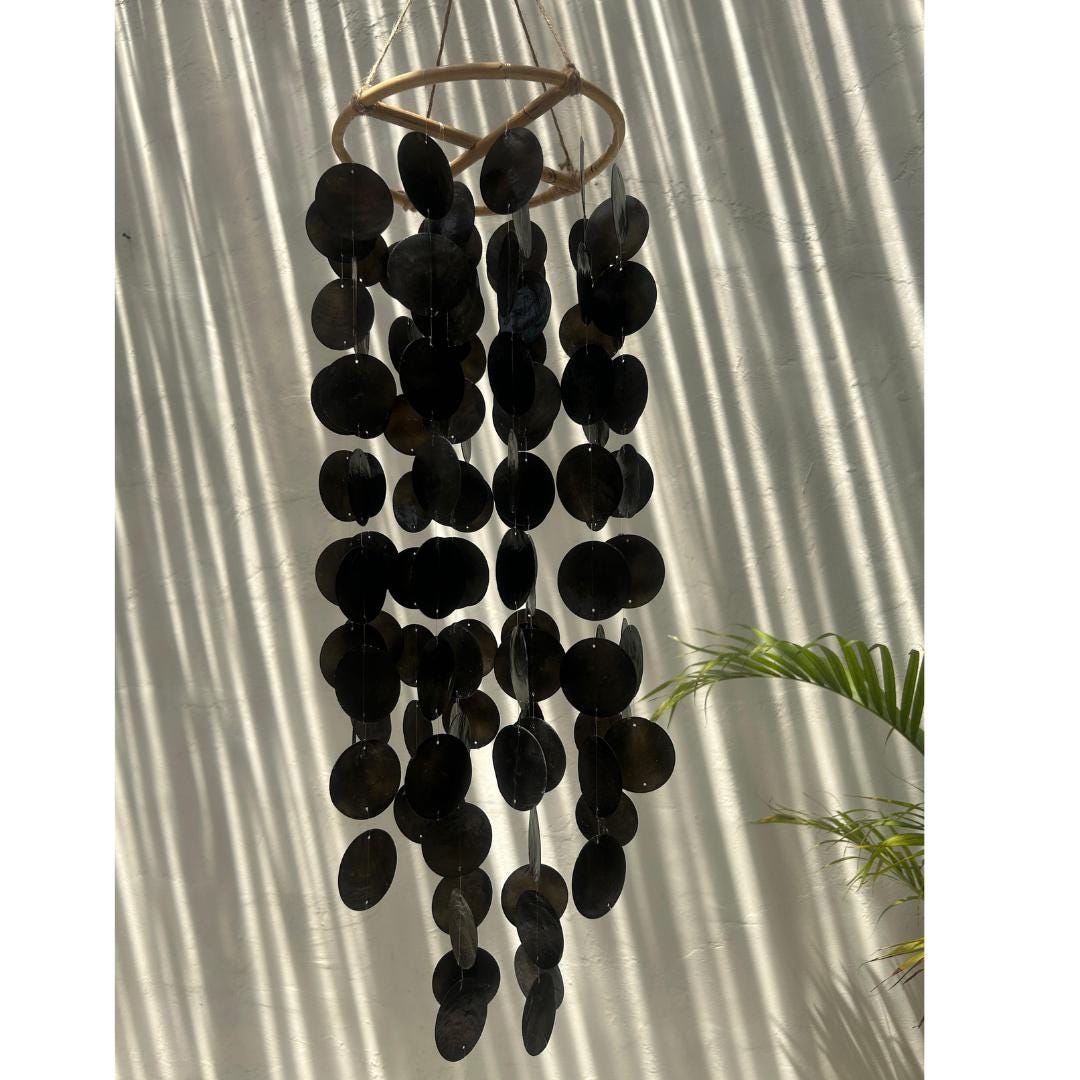 Large Black Round capiz shells wind chime