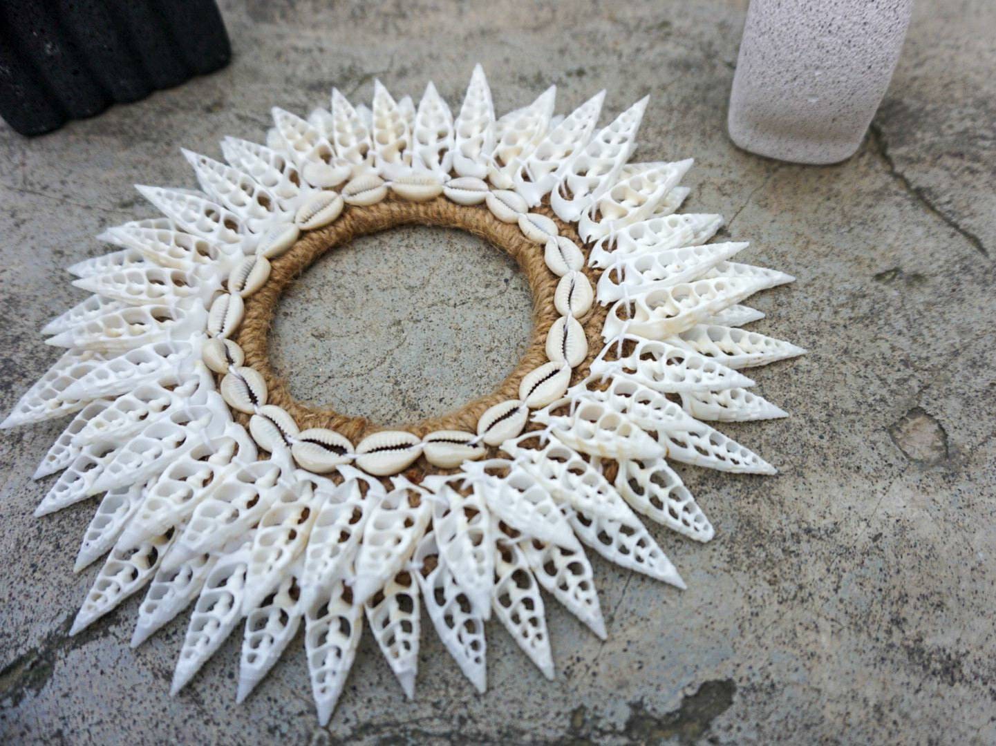 Bali art sea shells wall hanging | sea shells wreath | seaside shells wall hanging | beach house wall decor