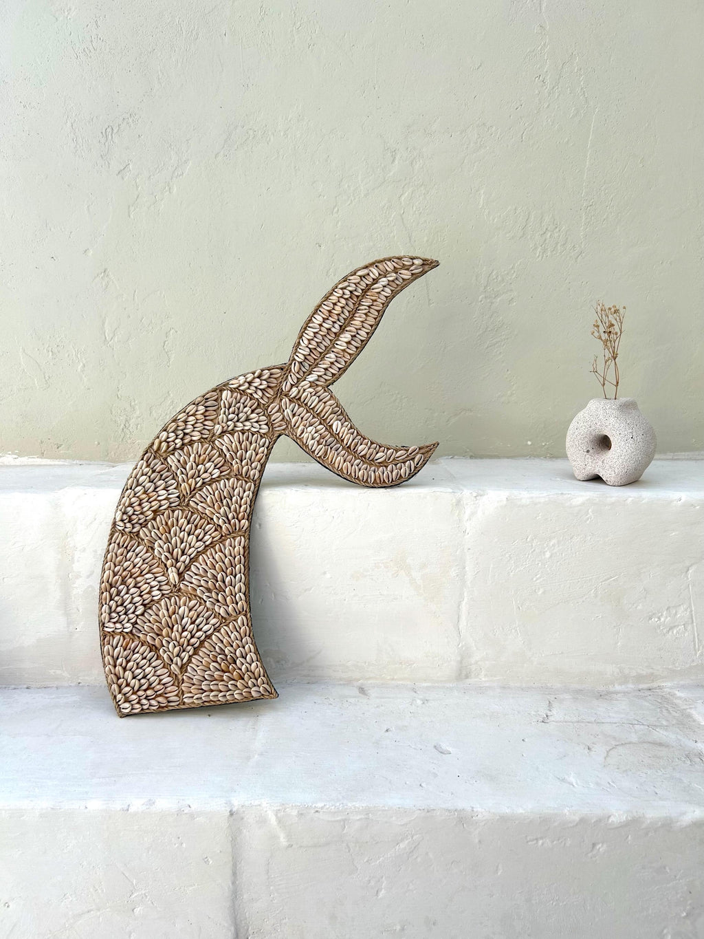 Whale Tail Shape Boho Wall Hanging Decor from White Shells