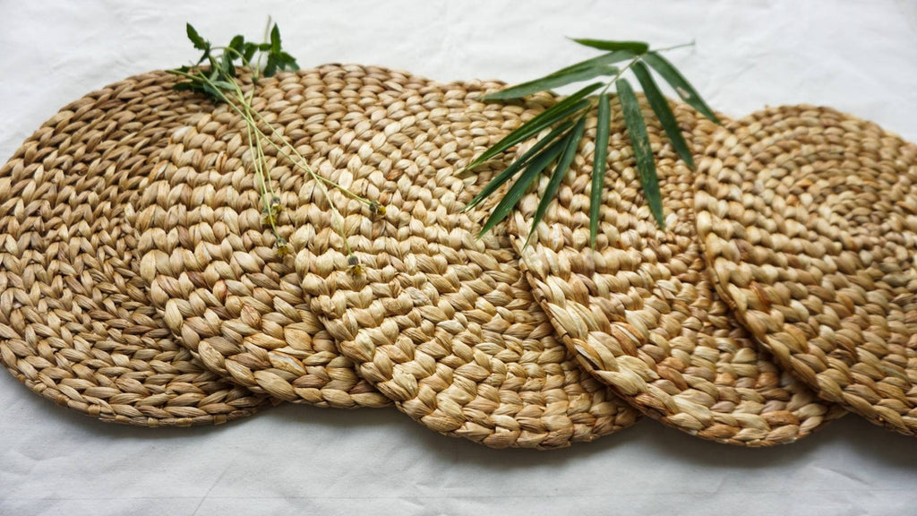 Set of 6 Water Hyacinth Woven Placemats – Boho Natural