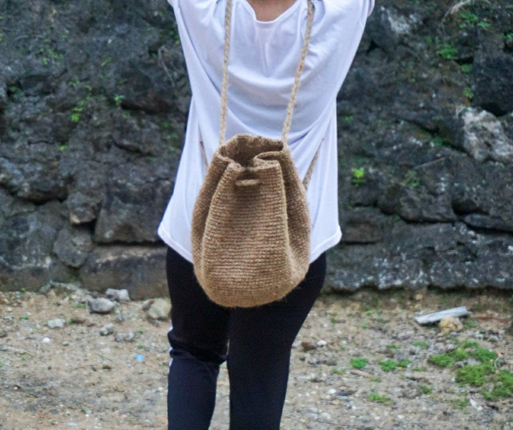Small Jute Crochet Bucket Backpack – Handmade Gift