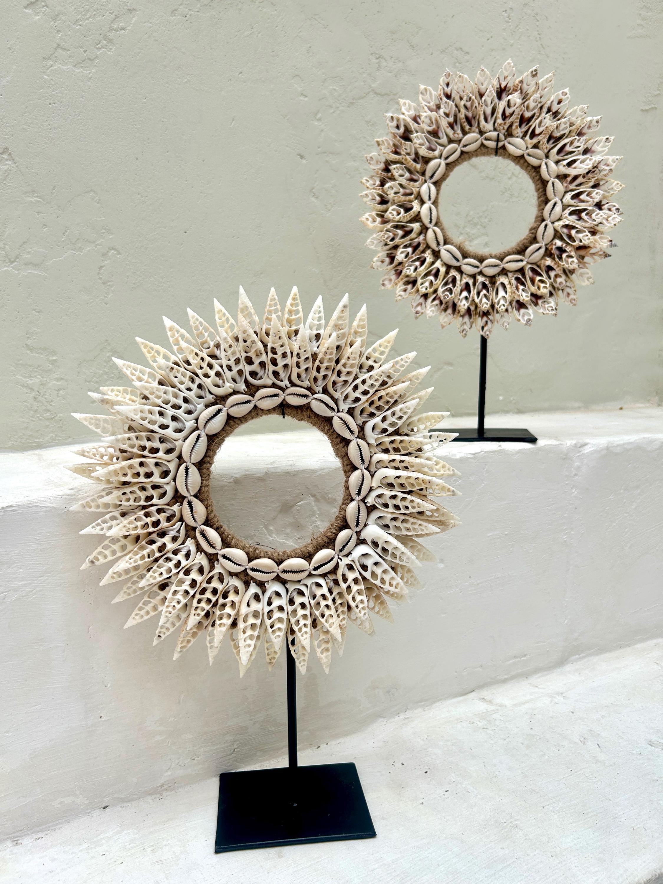 Bali art sea shells wall hanging | sea shells wreath | seaside shells wall hanging | beach house wall decor