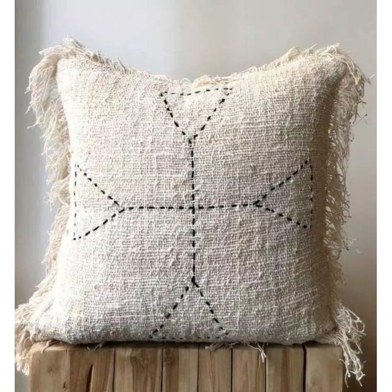 White Boho Pillow Cover with Fringe