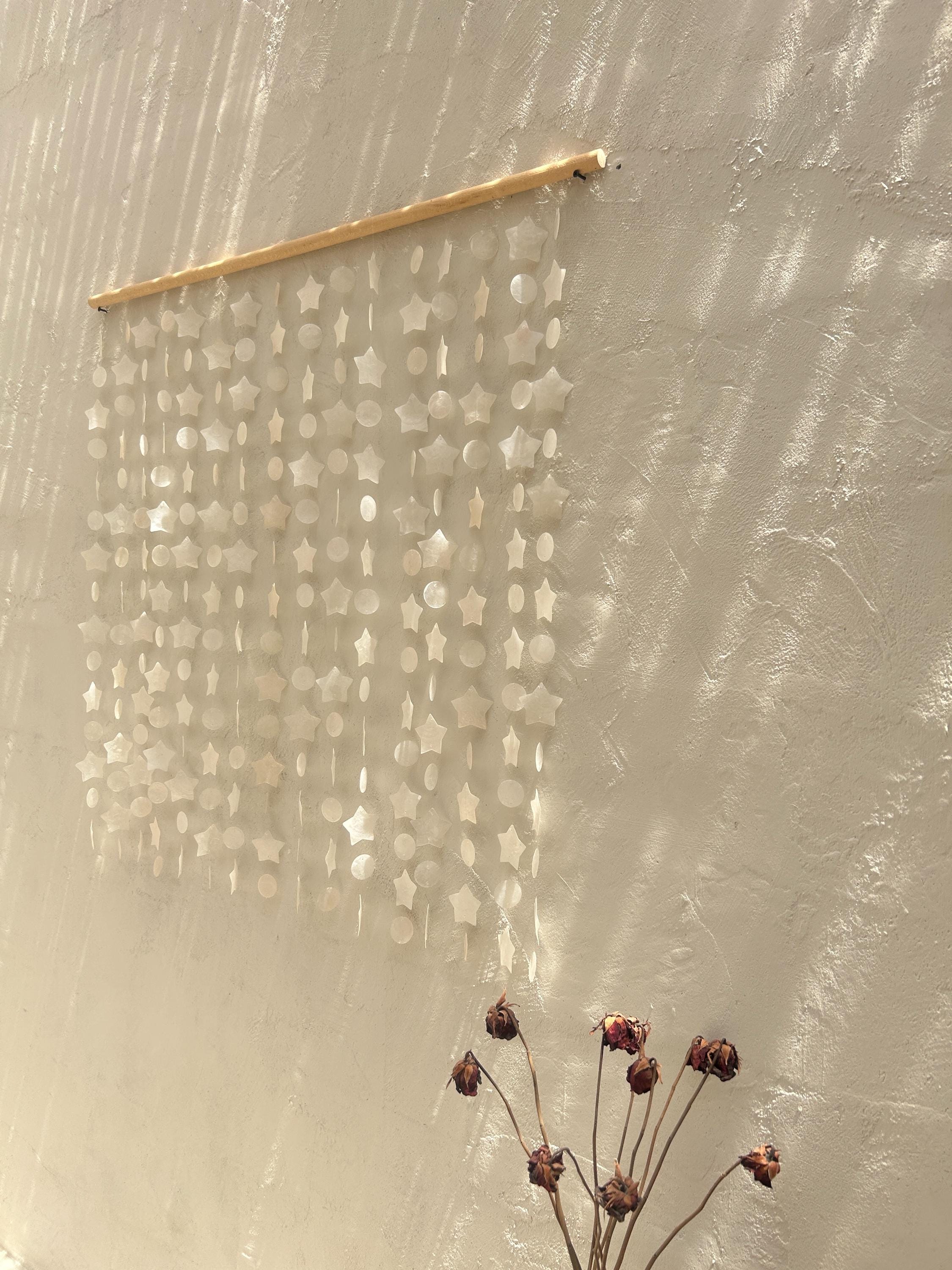 The Moon and The Star White capiz shell wall hanging | Nursery capiz shell wall hanging | Christmas beach house boho wall hanging