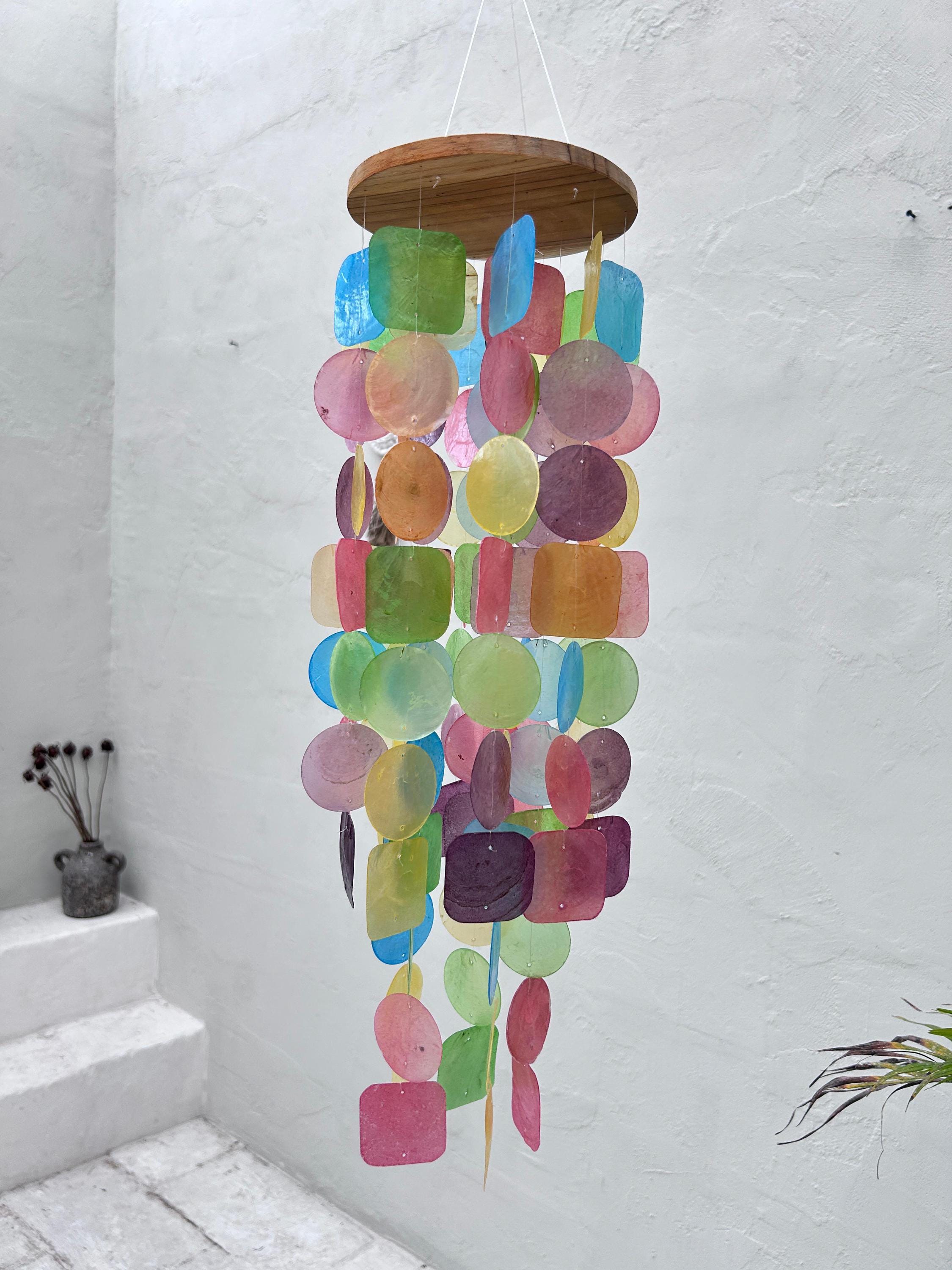 Large Rainbow Pastel Color Capiz Shell Wind Chime