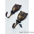 3.3 - 4.3 inches pairs Owl shape solid brass hook vintage look