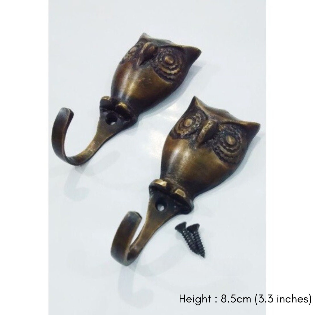3.3 - 4.3 inches pairs Owl shape solid brass hook vintage look