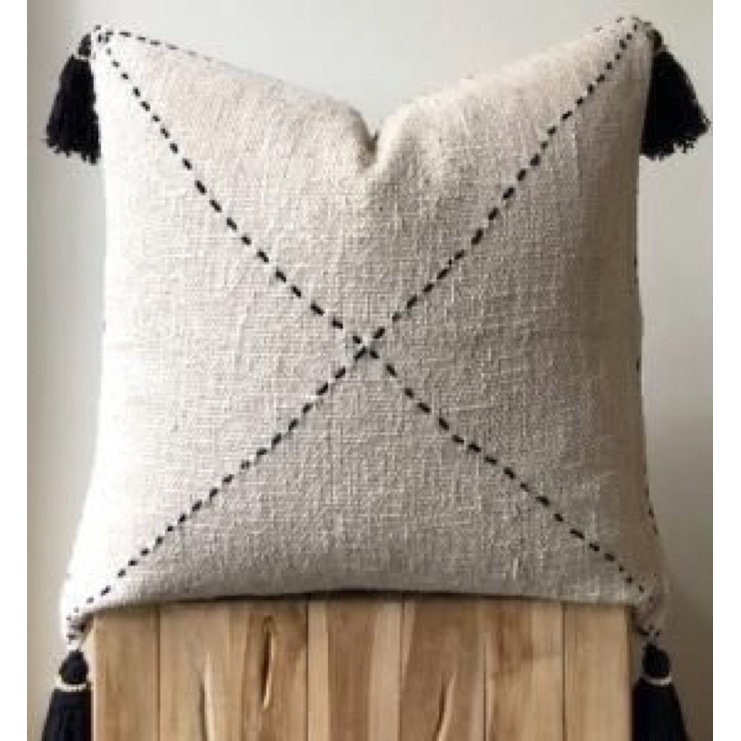 Black Tassel Boho Hand-Stitched Pillow Cover