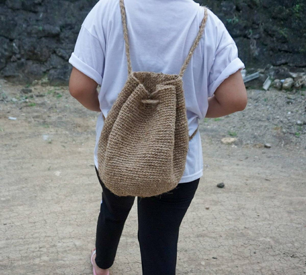Small Jute Crochet Bucket Backpack – Handmade Gift