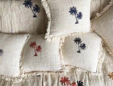 Coastal Boho Palm Embroidered Pillow Cover