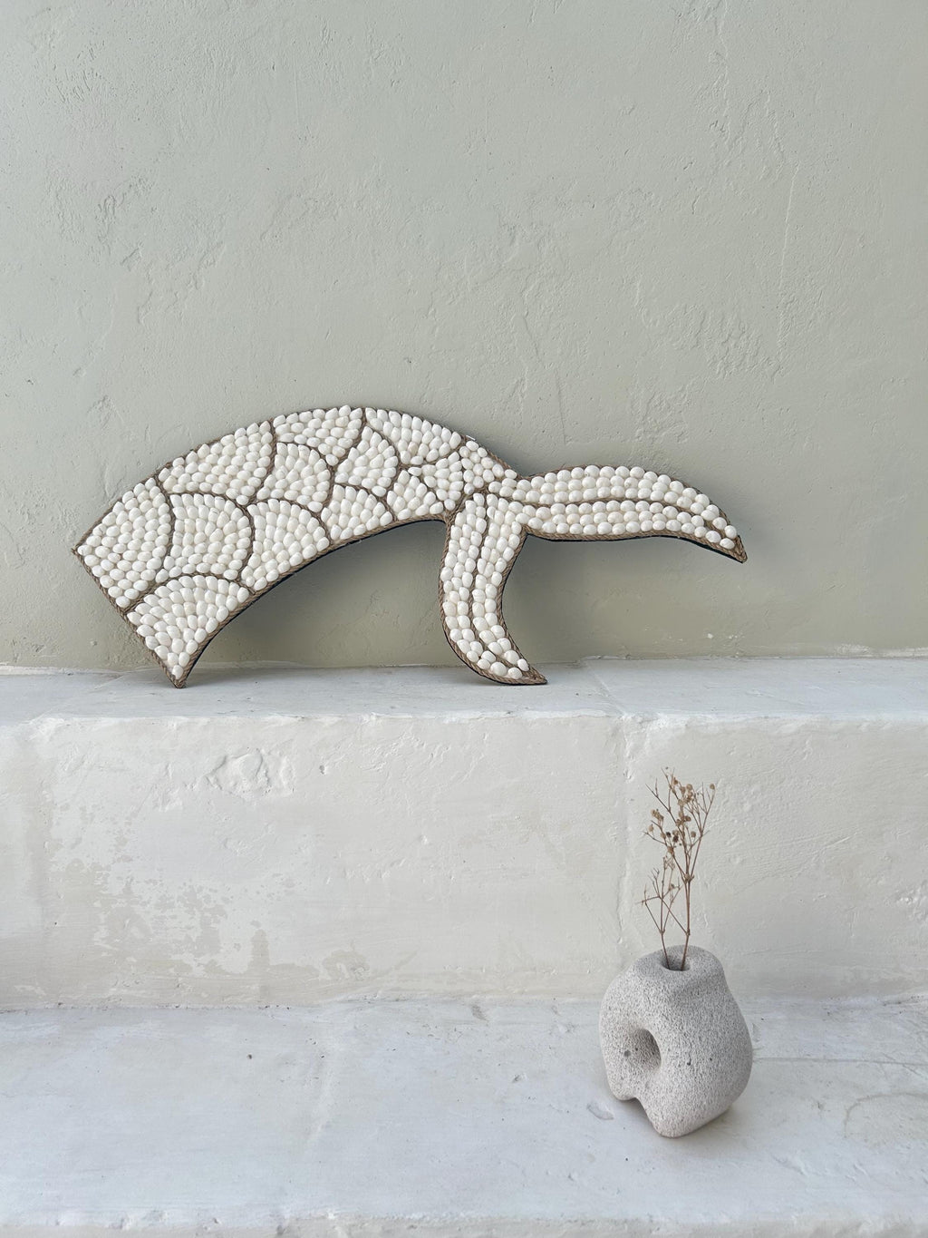 Whale Tail Shape Boho Wall Hanging Decor from White Shells