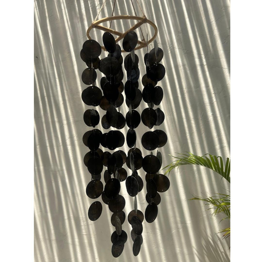 Large Black Round capiz shells wind chime