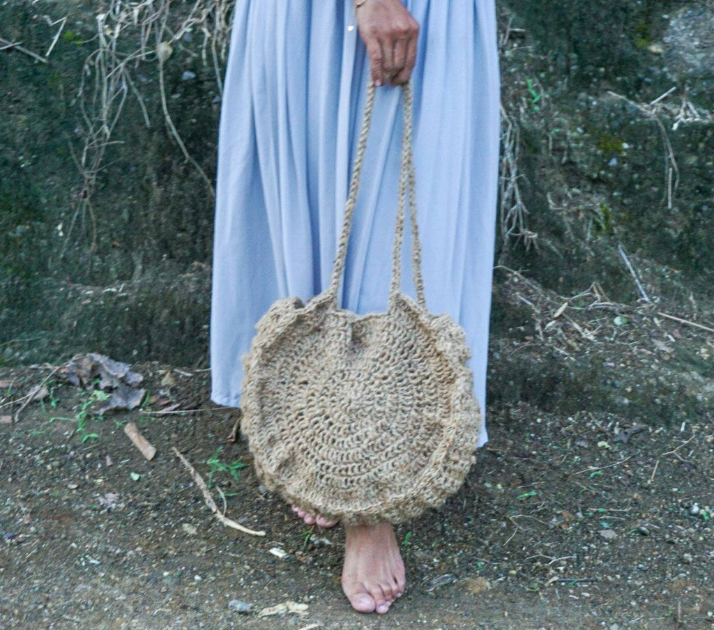 Round handwoven crochet bag |jute round tote | round jute shoulder bag