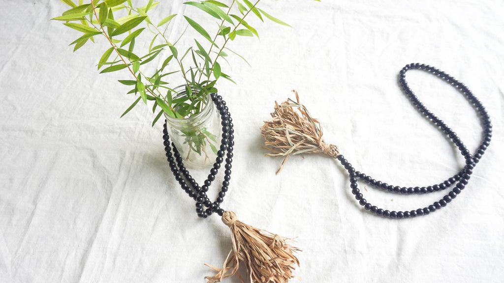 Set of 2 Natural Elegance: Wooden Bead Garland Curtain Tieback | Rustic Charm Wooden Bead Drapery Tie with tassel