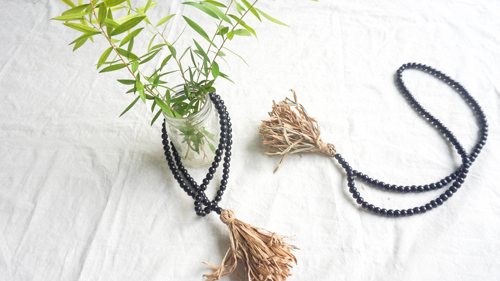 Set of 2 Natural Elegance: Wooden Bead Garland Curtain Tieback | Rustic Charm Wooden Bead Drapery Tie with tassel