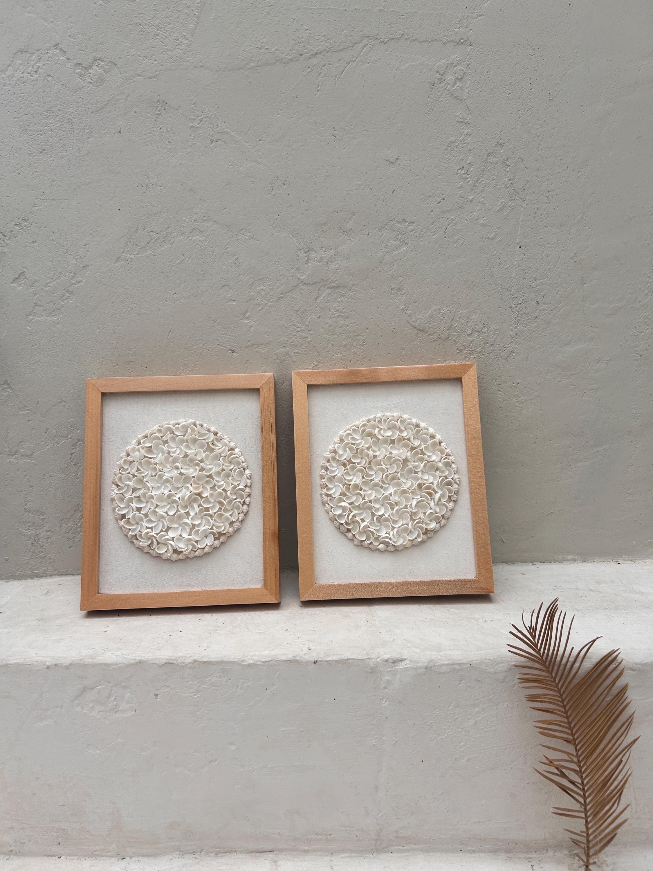 White Shell Wall Art in Frame – Boho Beach House Coastal Wall Decor