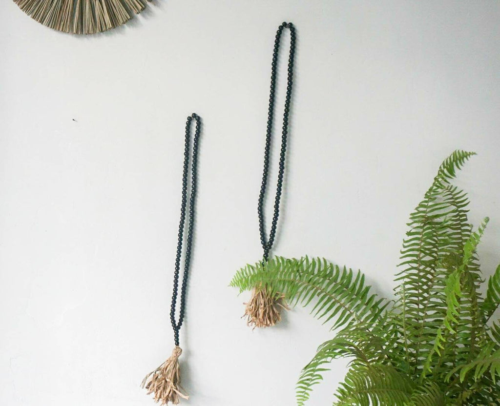 Set of 2 Natural Elegance: Wooden Bead Garland Curtain Tieback | Rustic Charm Wooden Bead Drapery Tie with tassel