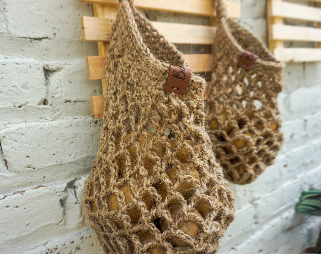 Jute Mesh Hanging Basket – Handmade Farmhouse Kitchen Storage