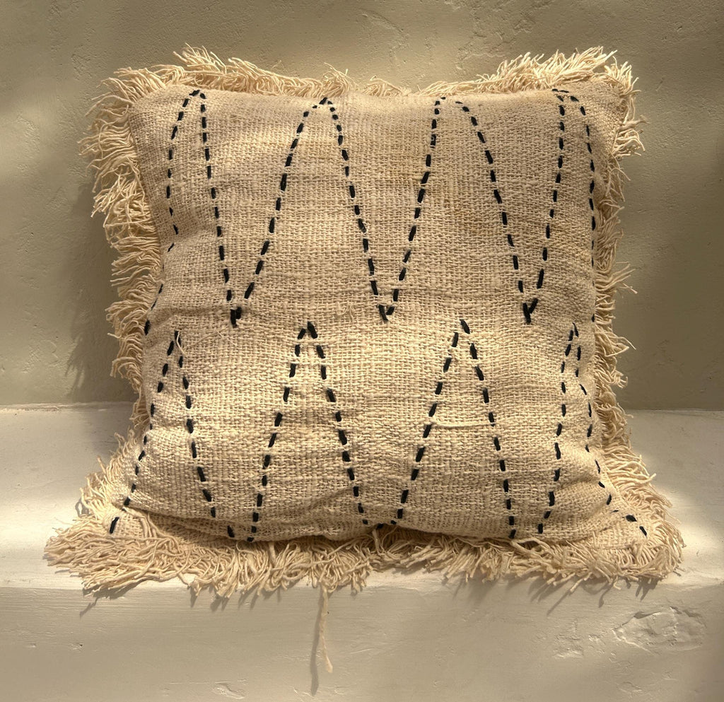 White Boho Pillow Cover with Fringe