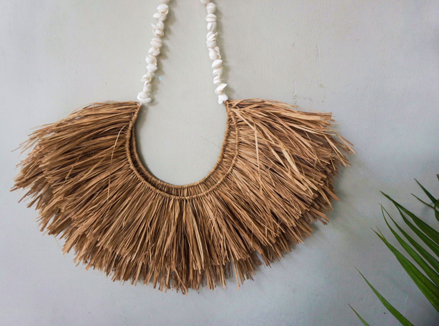 Boho Raffia White Shell Wall Hanging